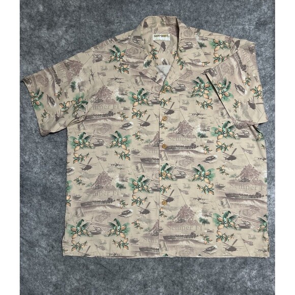 Kamp Camp Shirt Men's 2XL Cotton Beige Multi Hawaiian Tropical Button Up - Picture 1 of 17
